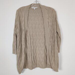 Classic Editions Women's Cardigan Size L Beige Cotton Knit Openwork Casual Daily